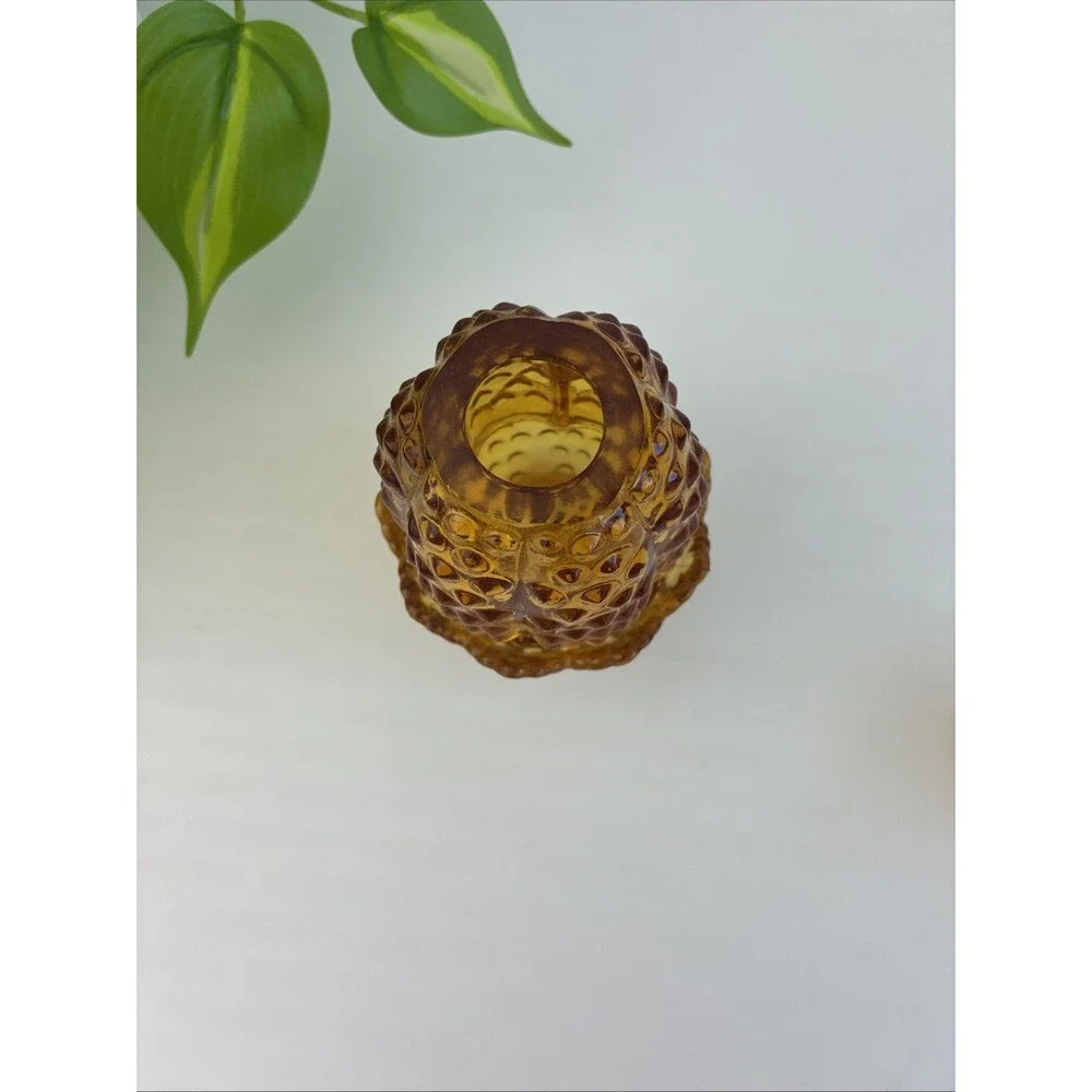 Fairy Lamp w Matching Base Vintage Fenton Amber Hobnail Candle Holder EUC Signed